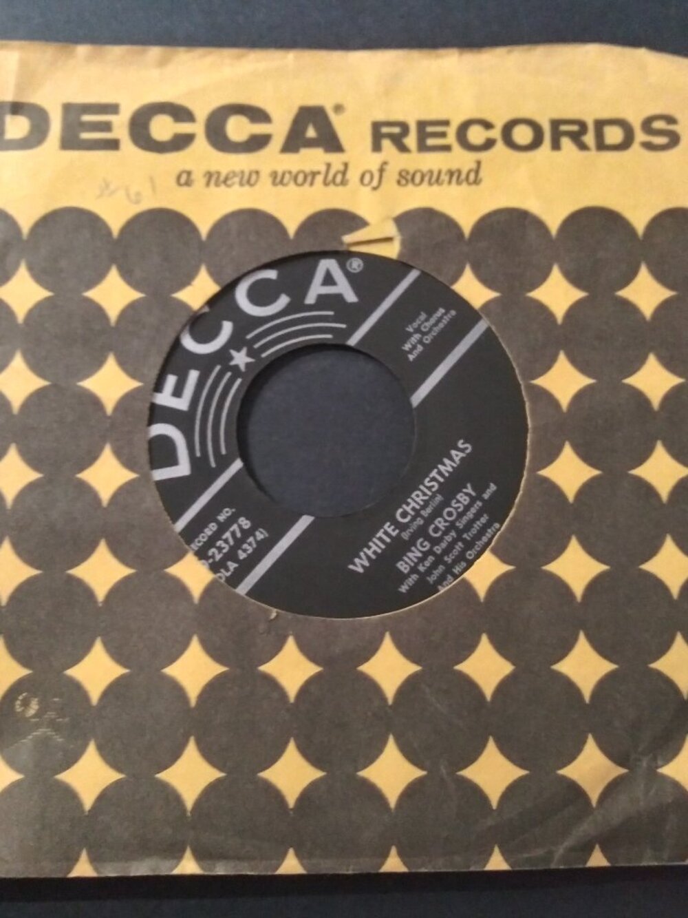 Bing Crosby - White Christmas VG+ 1950's Reissue 45RPM DECCA 9-23778 Record POP